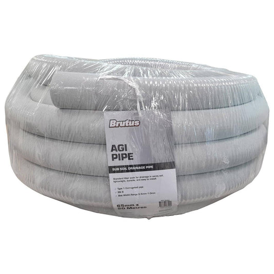 Brutus Agi Pipe 65mm x 20m - Slotted & Socked - Durable Drainage Solution - Auzzistore