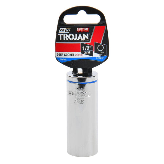 Trojan 22mm 1/2" Drive Deep Socket - Chrome Vanadium - Durable - 12 Point – view 2 - Auzzistore
