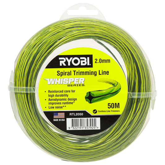 Ryobi Whisper Series Trimming Line - 2mm x 50m - Durable & Quiet Operation - Auzzistore