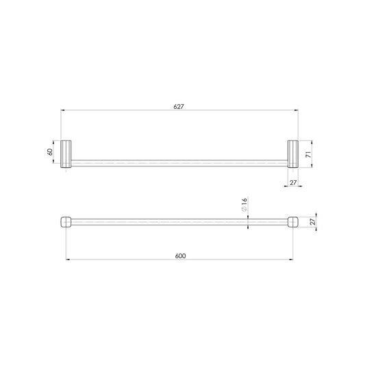 Phoenix Reva Single Towel Rail 600mm - Matte Black - Durable Design – view 2