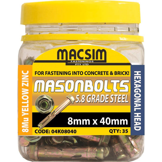 Macsim Fasteners 8 x 40mm Zinc Sleeve Anchor 35 Pack - High Strength - Auzzistore