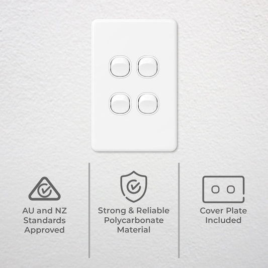 Deta X6 White Quad Vertical Switch - 4 Gang - Polycarbonate - Durable – view 2 - Auzzistore