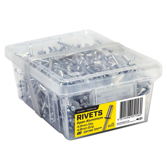 Otter Open Aluminium Blind Rivets 600 Pack - 4 x 8 mm - Vibration Resistant - Auzzistore