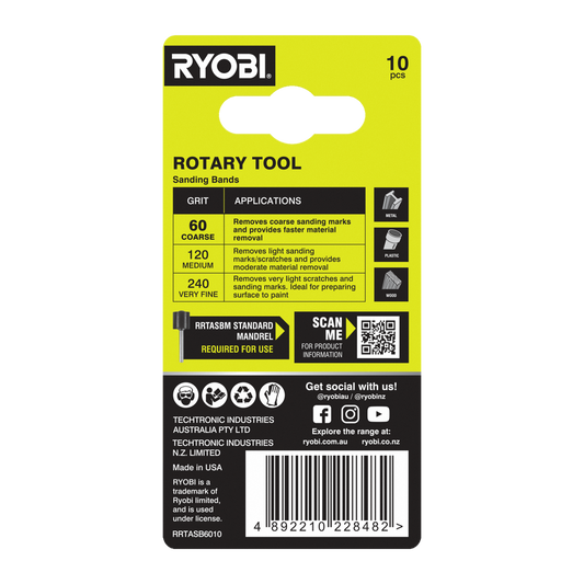 Ryobi 60 Grit Sanding Band 10 Pack - 38mm x 1mm - Aluminium Oxide - Scratch Removal – view 2 - Auzzistore