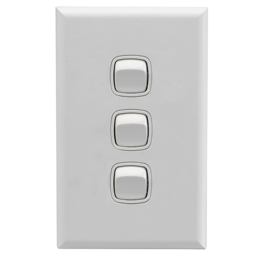 HPM Excel 3 Gang Wall Switch - 73mm x 117mm - Plastic - Durable Design - Auzzistore