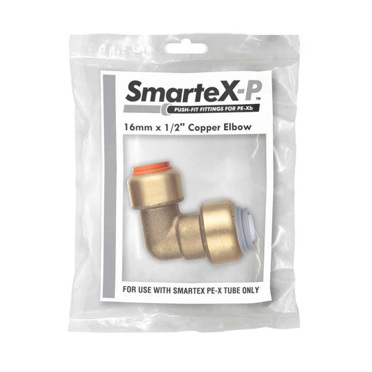 Smartex Pex Copper Conversion Elbow 16 x 15mm - Push-Fit - Lead-Free Brass – view 2 - Auzzistore