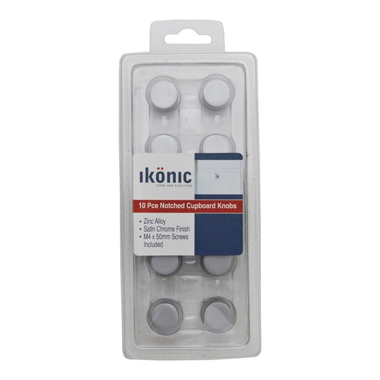 Ikonic Notched Cupboard Knob 20mm Satin Chrome 10 Pack Durable Design - Auzzistore