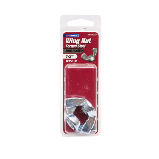 Zenith Wing Nut 1/2 Zinc Plated Steel 2 Pack Easy Hand Tightening - Auzzistore
