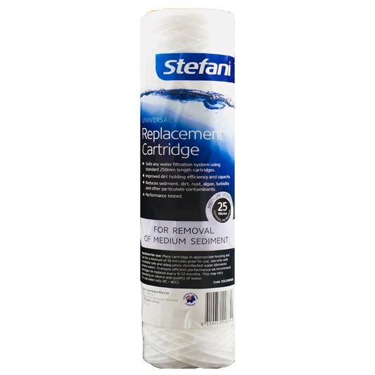Stefani 25 Micron Medium Sediment Cartridge 250mm Polypropylene Filter - Auzzistore