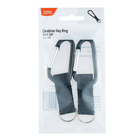Taskmaster Black Carabiner Key Ring 2 Pack - 25mm - Black - Lightweight Design – view 2