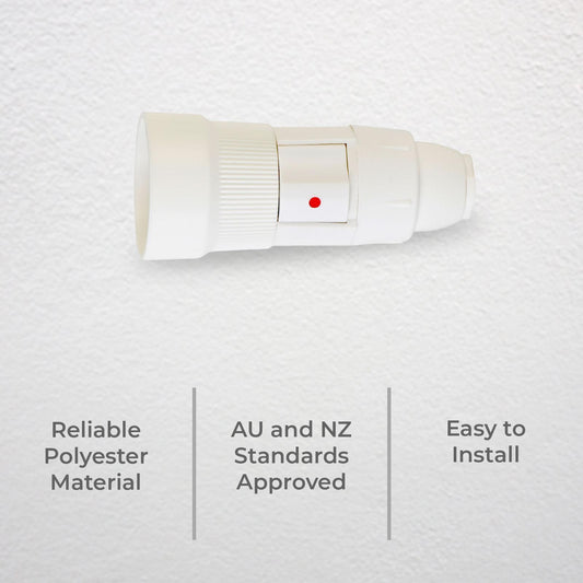 DETA Rocker Switch Lamp Holder - Slim Double Pole - White - Easy Install