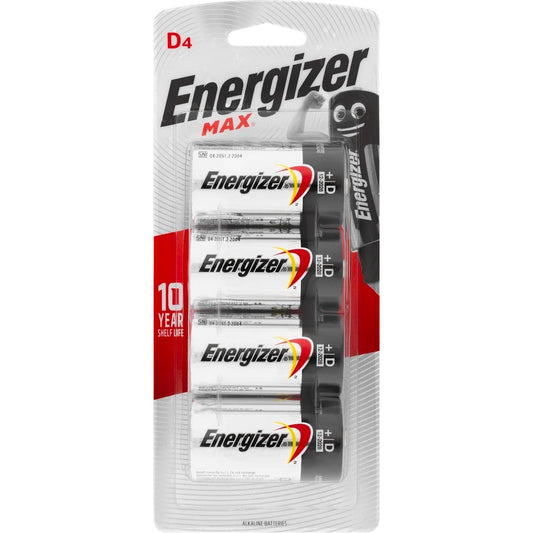 Energizer Max D Alkaline Batteries 4 Pack - Long Lasting Power - 4 Count