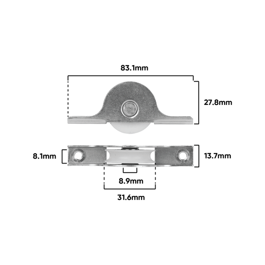 Rolltrak Steel Carriage - 83mm x 28mm - Steel - 30kg Load Capacity – view 2 - Auzzistore