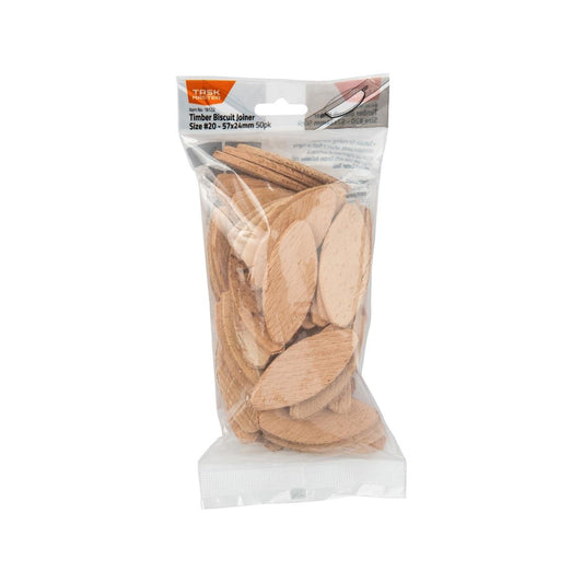 Taskmaster Biscuit Joiner - Size #20 - 57 x 24mm - Pack of 50 - Natural Timber - Auzzistore
