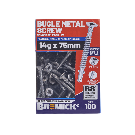 Bremick Metal Bugle Screw 14g x 75mm T40 B8 - Pack of 100 - Corrosion Resistant – view 2 - Auzzistore