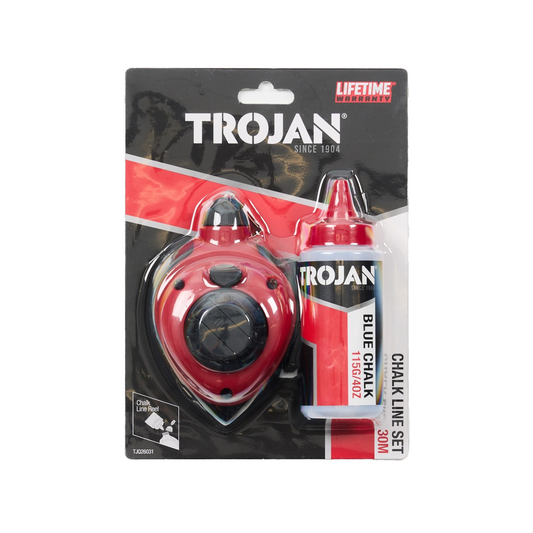 Trojan Chalk Line Set - 30m Retractable Line - 115g Blue Chalk - Accurate Marking - Auzzistore