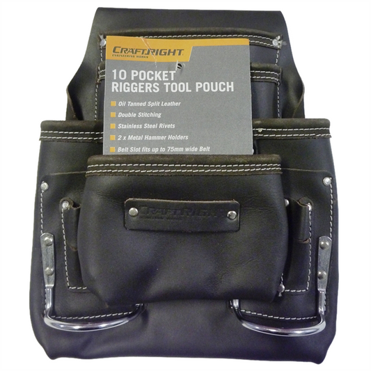Craftright 10 Pocket Leather Riggers Tool Pouch Belt 320mm Durable - Auzzistore