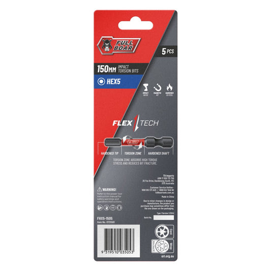Full Boar Impact Torsion Bits Set - 5 Pack - 150mm - High Torque Durability – view 2 - Auzzistore