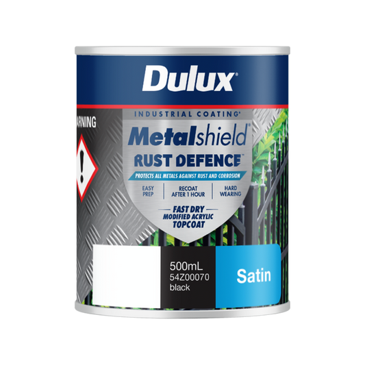 Dulux Metalshield Rust Defence 500ml - Black Satin - Fast-Drying Topcoat - Auzzistore