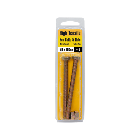 Pinnacle Hex Bolt and Nut - M8 x 100mm - Yellow Zinc - Hi Tensile - 2 Pack – view 2 - Auzzistore
