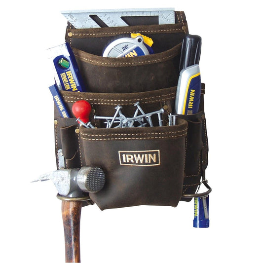 Irwin 10 Pocket Leather Nail and Tool Bag - Brown - Durable - Weather Resistant - Auzzistore