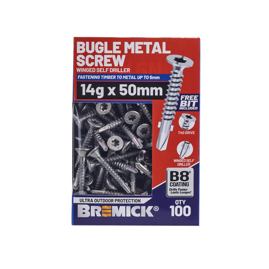 Bremick Metal Bugle Screw 14g x 50mm T40 B8 - Box of 100 - Corrosion Resistant – view 2 - Auzzistore