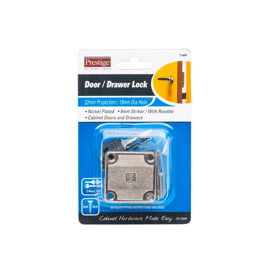 Prestige Door Drawer Lock - 110mm x 19mm - Nickel Plated - 2 Keys - Auzzistore