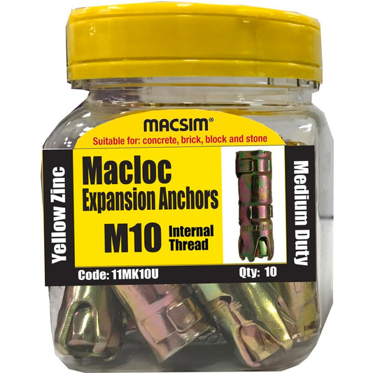 Macsim M10 Medium Duty Macloc Anchor - Yellow Zinc - 10 Jar - 65mm x 80mm - Auzzistore