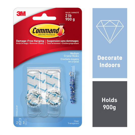 Command Crystal Hooks - 2 Pack - Clear - Damage-Free Hanging - 900g Support – view 2