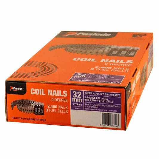 Paslode Impulse Screw Shank Coil Nails 32 x 2.5mm - 2400 Box - Orange - Auzzistore