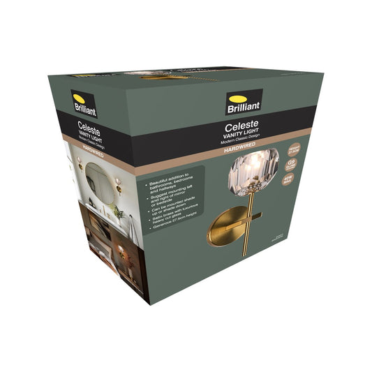 Brilliant Celeste Vanity Light - 27.5cm Cut Glass - Satin Brass - Indoor Use – view 2