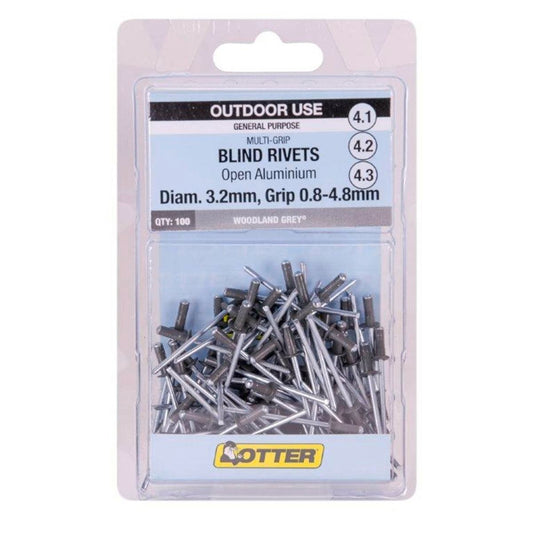 Otter Multi Grip Rivet - 3.2 x 0.8-4.8mm - Aluminium - Woodland Grey - 100 Pack - Auzzistore