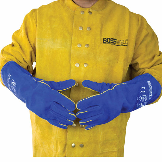 Bossweld 16 Blue Welding Gloves - Heavy Duty Gauntlet - 40cm Length – view 2 - Auzzistore