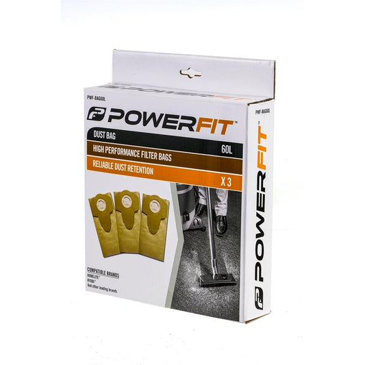 Powerfit 60L Dust Bag 3 Pack - Paper - Easy To Carry - Disposable