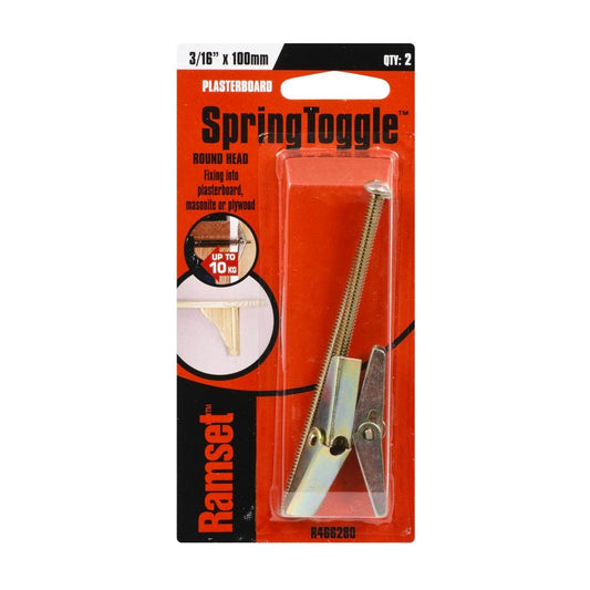 Ramset Spring Toggle 3 16 x 100mm Gold Steel 2 Pack High Load Capacity - Auzzistore