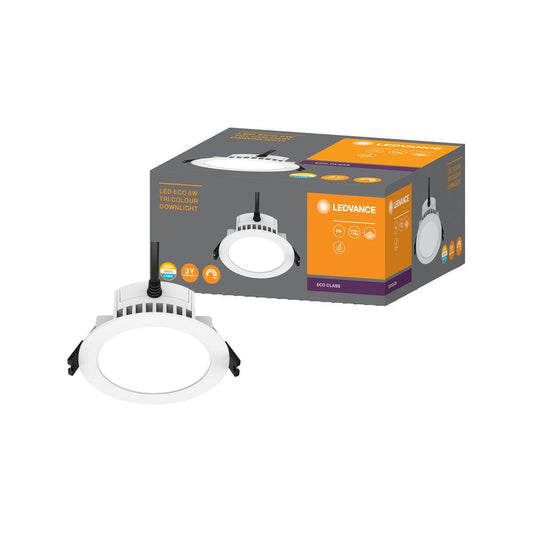 Ledvance 8W Fixed Tri Colour LED Downlight 1 Pack - 123mm - Matt White - Dimmable