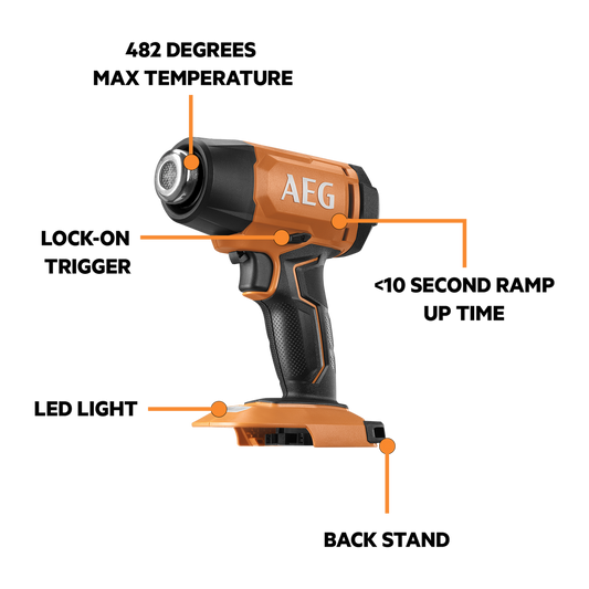 AEG 18V Heat Gun Skin Only - 482°C Maximum Temperature - Compact Design – view 2 - Auzzistore