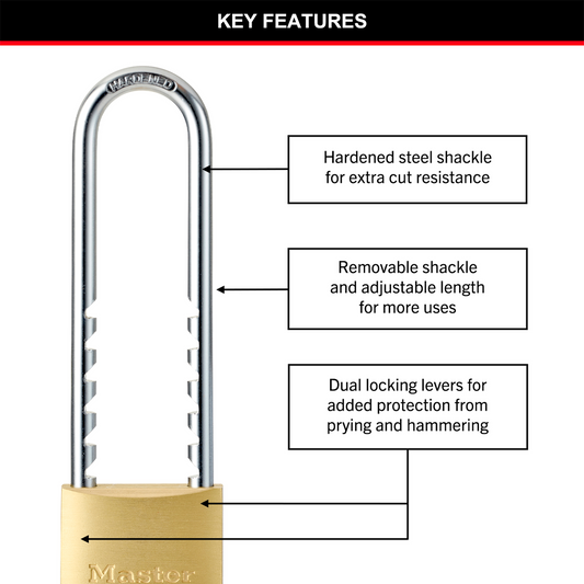 Masterlock 50mm Solid Brass Adjustable Shackle Padlock - 1 Pack - Durable Security – view 2 - Auzzistore
