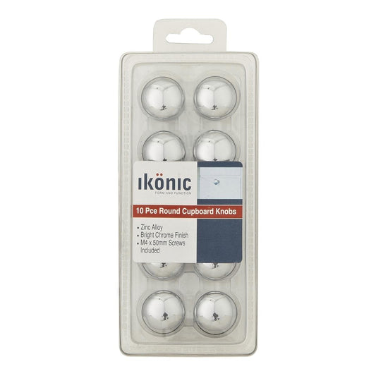 Ikonic 30mm Mushroom Cupboard Knob Bright Chrome 10 Pack Zinc Alloy
