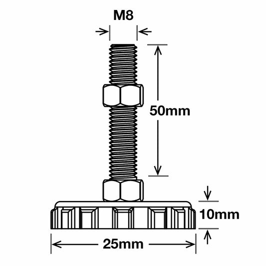 Richmond Levelling Foot - 50mm x M8 - Zinc Plated - Adjustable - 4 Pack – view 2 - Auzzistore