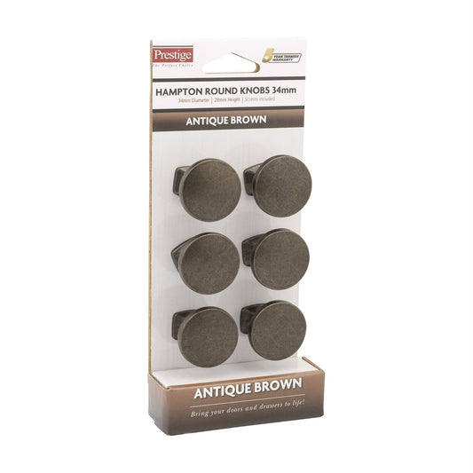 Prestige Antique Brown Round Knob 34mm Zinc Alloy 6 Pack Easy Install – view 2