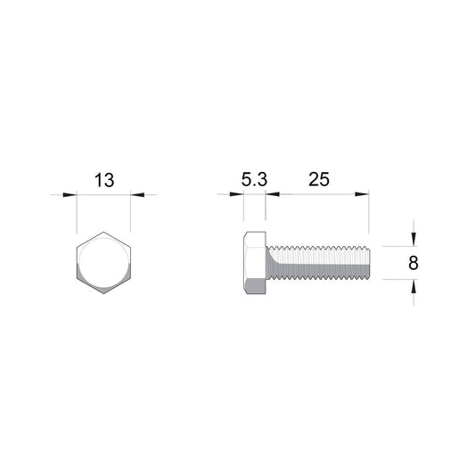 Zenith M8 Zinc Plated Hex Head Bolts and Nuts - 25mm - 4.6 Grade Steel - 10 Pack – view 2 - Auzzistore