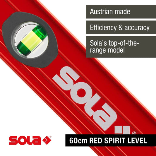 Sola Spirit Level Red 60cm 3 Vials - Precision Measurement Tool - Durable Design – view 2 - Auzzistore