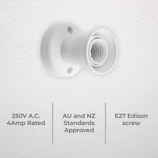 Deta E27 Batten Holder - 250V a.c. - White - Easy to Install - 82mm x 66mm x 66mm – view 2 - Auzzistore