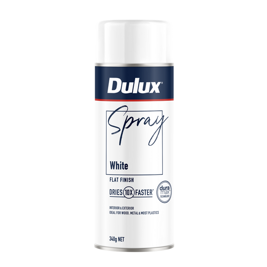 Dulux 340g Spray Paint - White Flat - 0.34L - Fast Drying, Self-Priming - Auzzistore