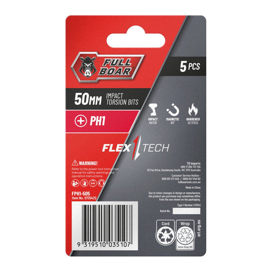 Full Boar Impact Torsion Bit 5 Pack - PH1 - 50mm - S2 Steel - High Torque – view 2 - Auzzistore