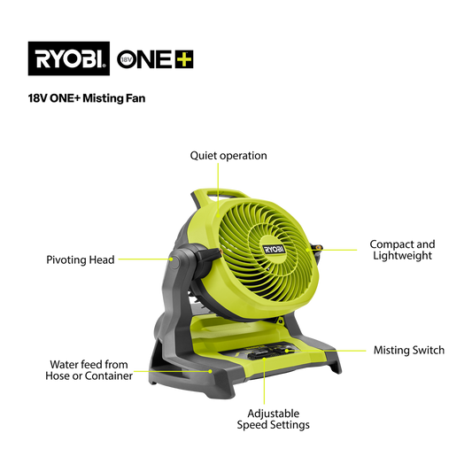 Ryobi 18V ONE+ Misting Fan Tool Only RMF18 - 12 Hour Runtime - Adjustable Speed – view 2 - Auzzistore