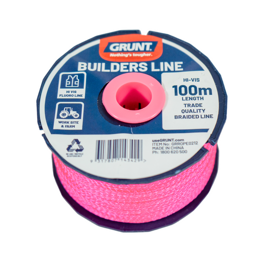 Grunt 100m Fluorescent Builders Line - Nylon - High Visibility - Trade Quality - Auzzistore