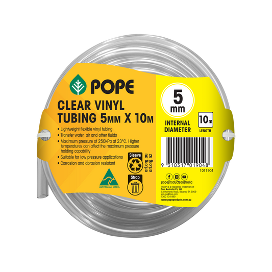 Pope Clear Vinyl Tubing 5mm x 10m - Lightweight - Flexible - Durable - Auzzistore