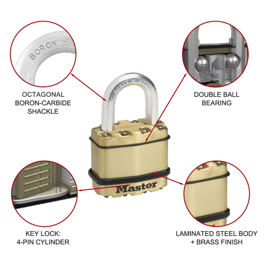 Master Lock Excell Padlock - 50mm - Brass - Laminated Steel - Weather Resistant – view 2 - Auzzistore